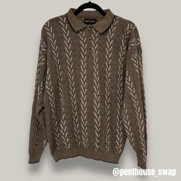 Vintage Conte di Milano Gray Chevron Sweater, Size L - Picture 1 of 8